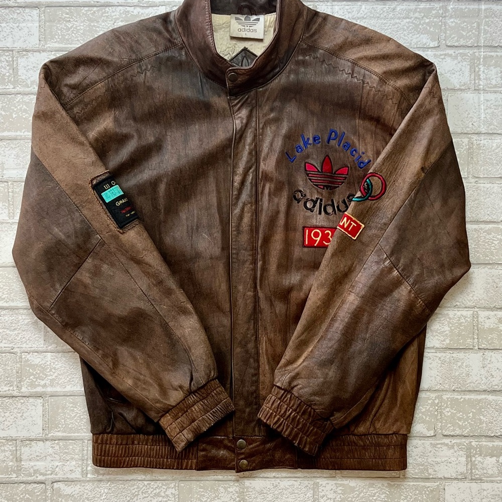 Adidas Brown Leather Bomber Jacket
